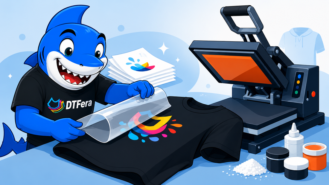 Heat press applying a DTF transfer to a garment at the correct temperature and pressure